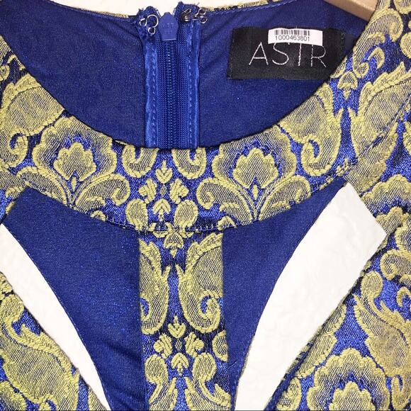 ASTR Jacquard Green Blue Mini Dress Retro Sleeveless Paisley Y2K Cut Out - Picture 3 of 6